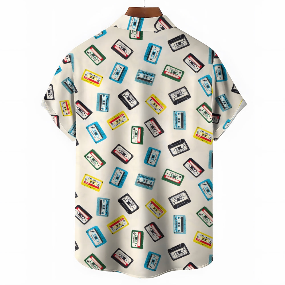 Men's Music Tape Print Casual Short Sleeve Shirt 2406000155