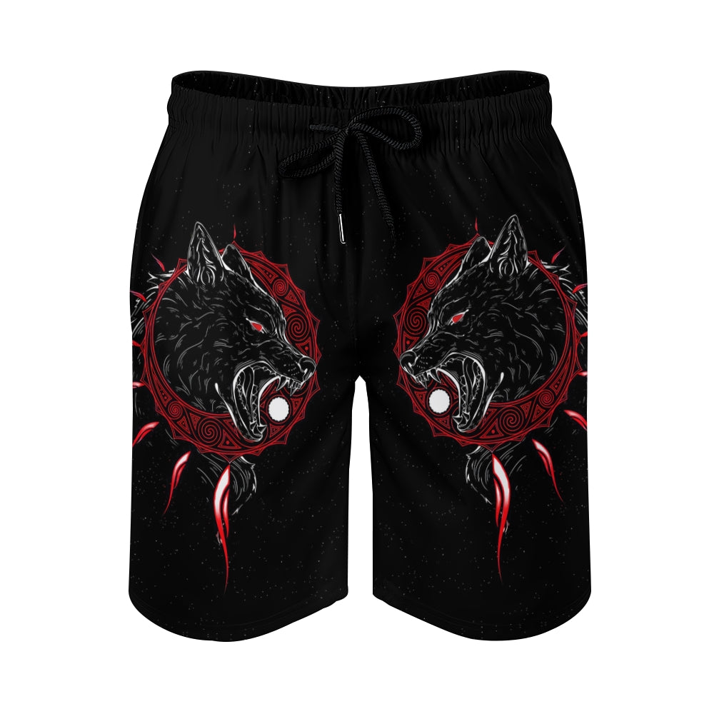 Men's Norse Mythology Wolf Gradient Drawstring Shorts 2406000161