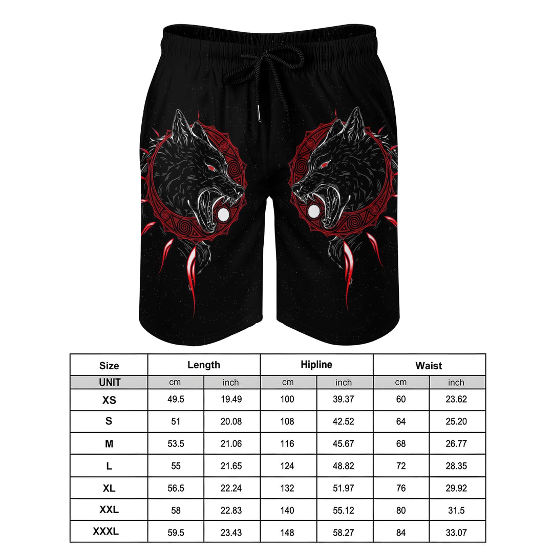 Men's Norse Mythology Wolf Gradient Drawstring Shorts 2406000161