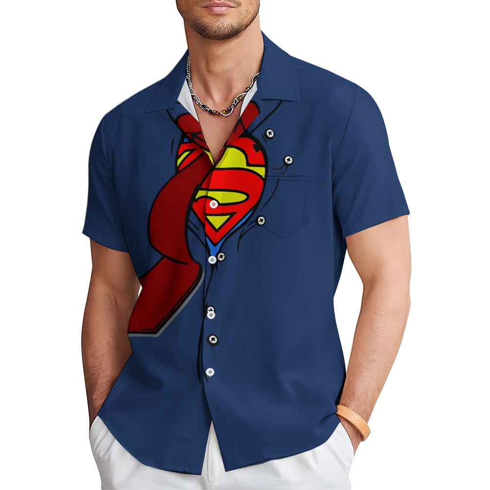 Superpower Men's Cartoon Print Casual Short Sleeve Shirt 2406000554