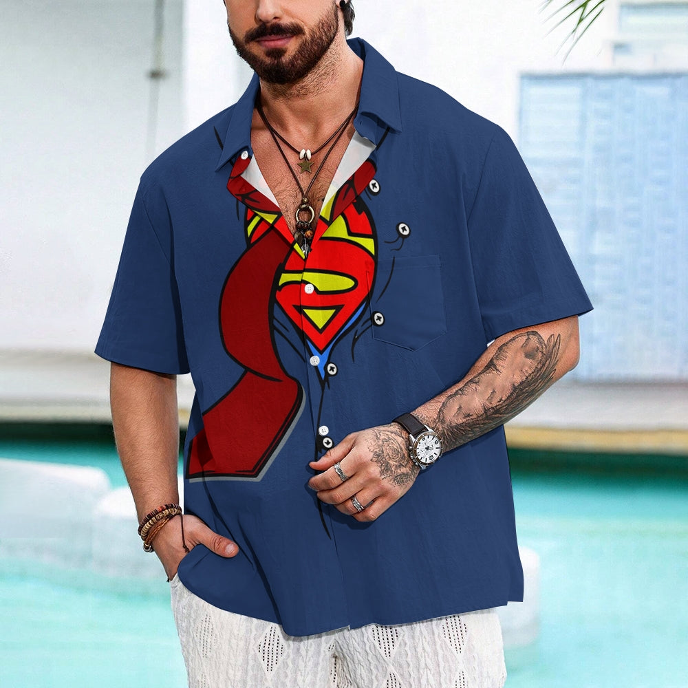 Superpower Men's Cartoon Print Casual Short Sleeve Shirt 2406000554