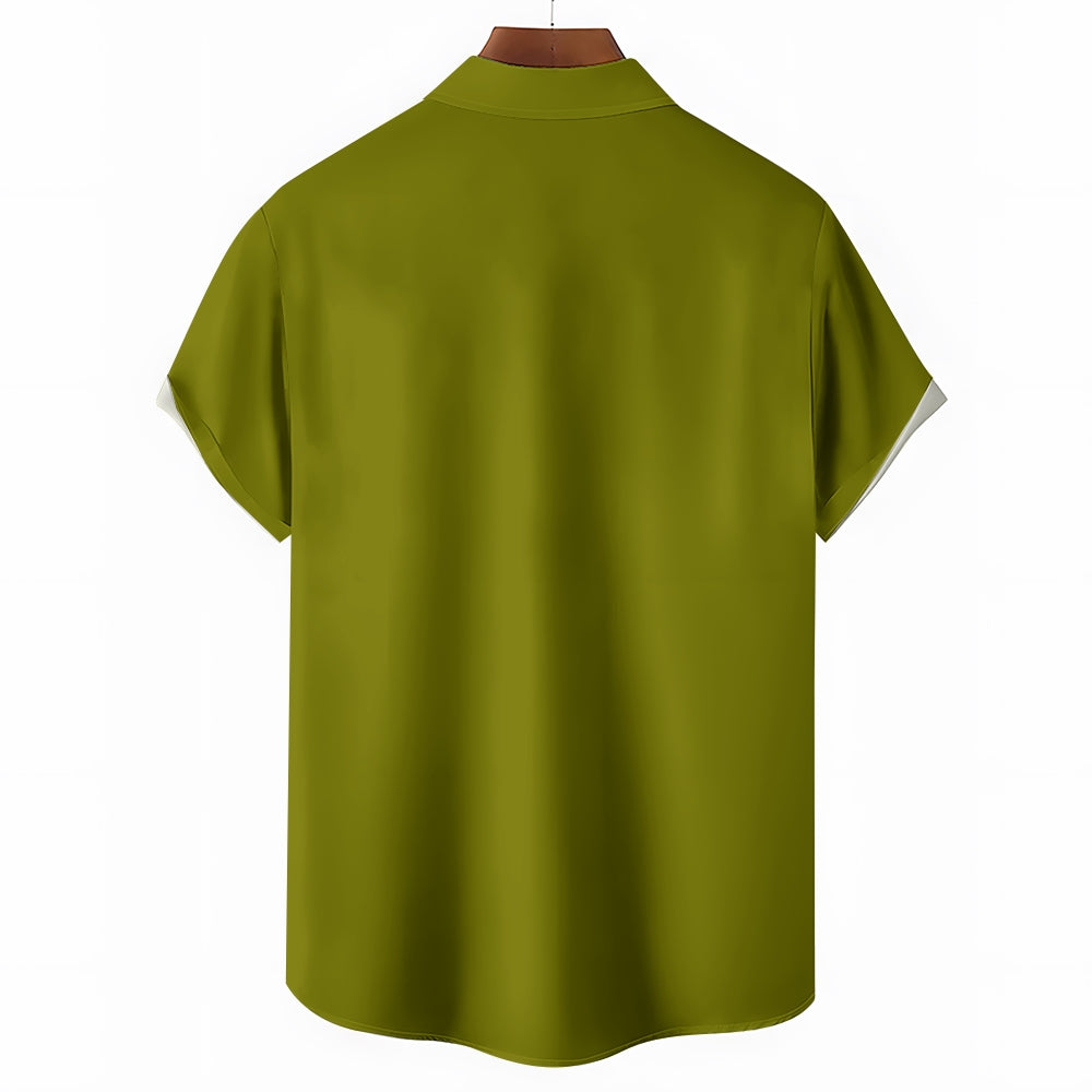 Men's Cartoon Character Print Large Bamboo Linen Short Sleeve Shirt 2406000556