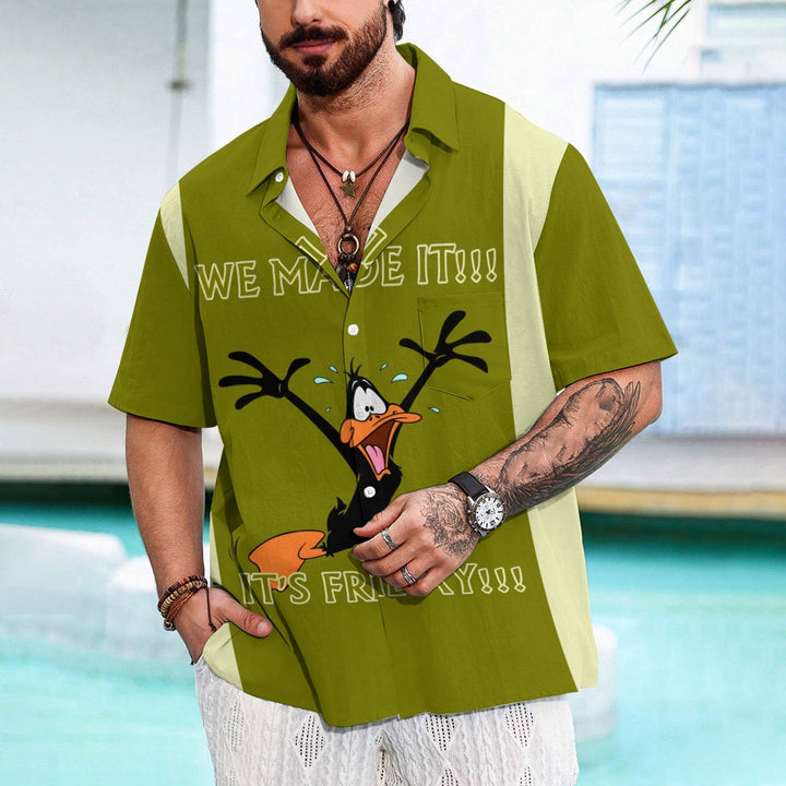 Men's Cartoon Character Print Large Bamboo Linen Short Sleeve Shirt 2406000556