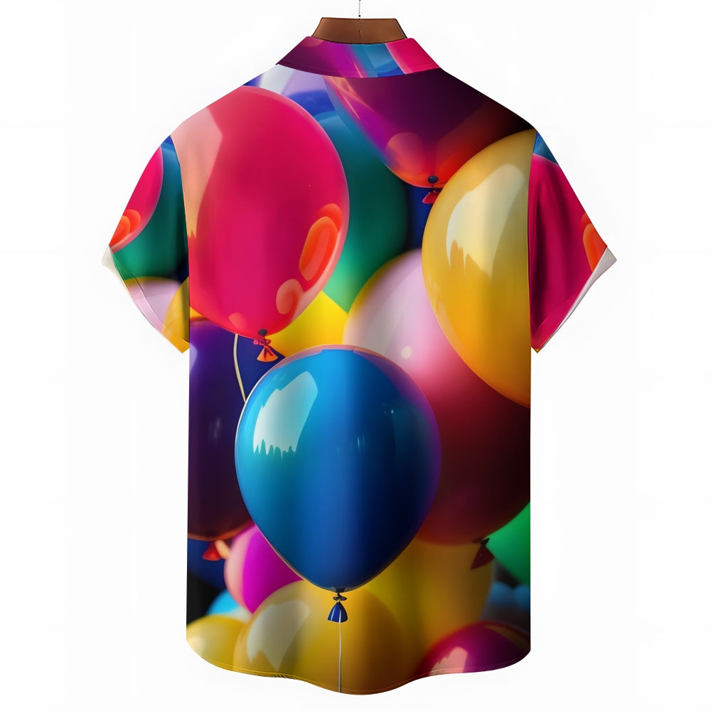 3D Colorful Balloons Casual Short Sleeve Shirt 2401000012