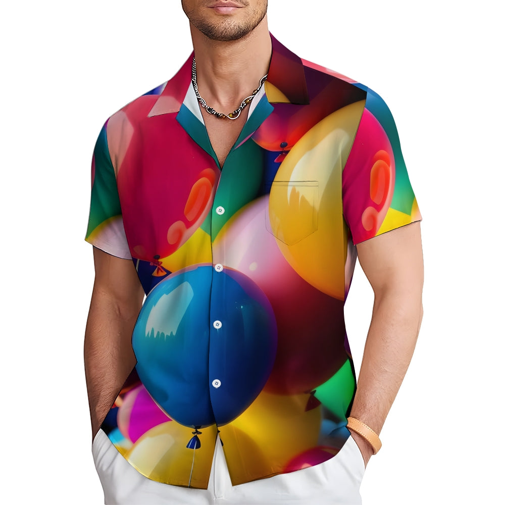 3D Colorful Balloons Casual Short Sleeve Shirt 2401000012