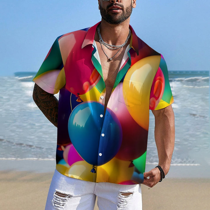 3D Colorful Balloons Casual Short Sleeve Shirt 2401000012