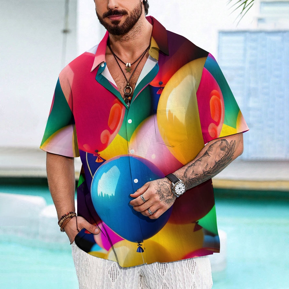 3D Colorful Balloons Casual Short Sleeve Shirt 2401000012