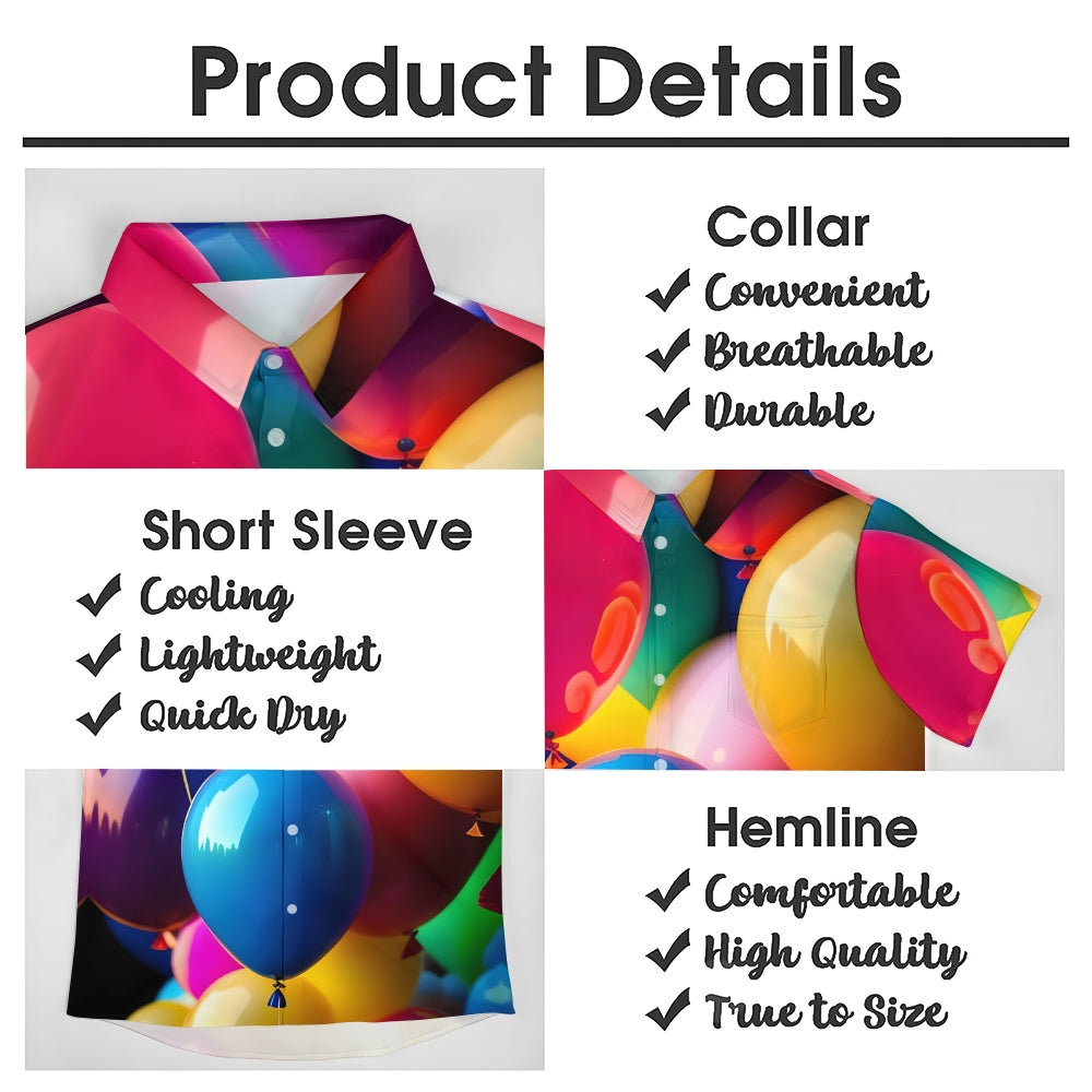 3D Colorful Balloons Casual Short Sleeve Shirt 2401000012