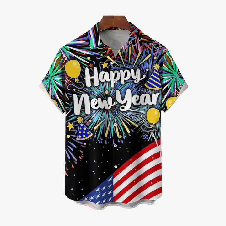 Men's Happy New Year Casual Short Sleeve Shirt 2311000650