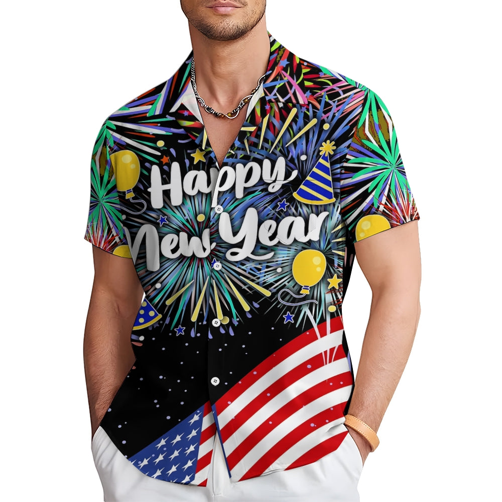 Men's Happy New Year Casual Short Sleeve Shirt 2311000650
