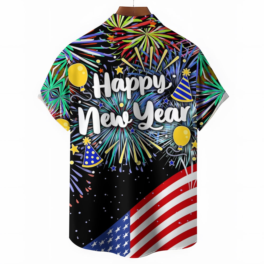 Men's Happy New Year Casual Short Sleeve Shirt 2311000650