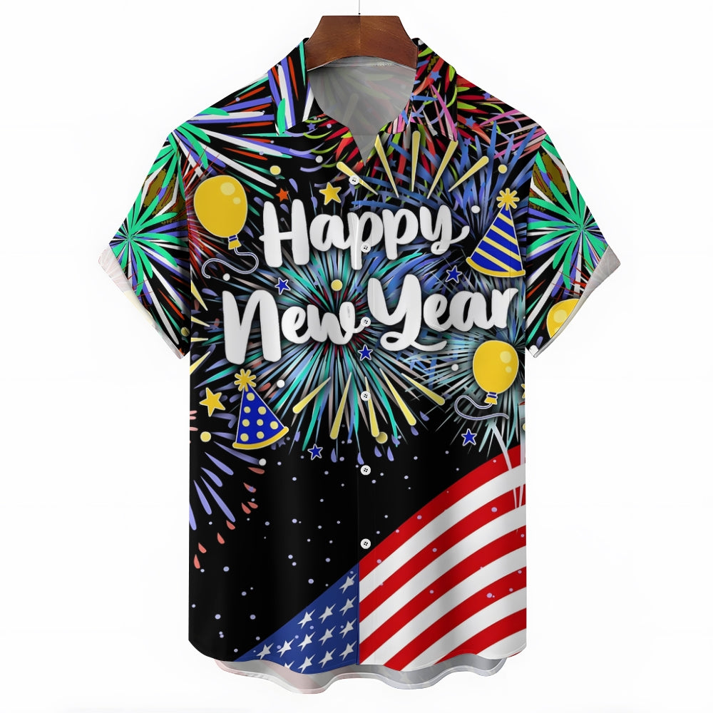 Men's Happy New Year Casual Short Sleeve Shirt 2311000650