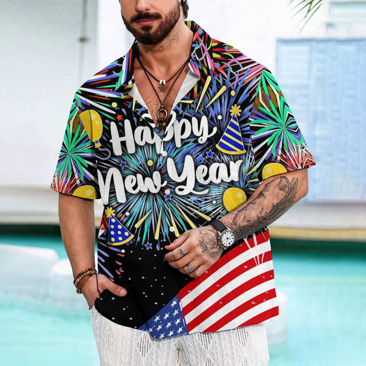 Men's Happy New Year Casual Short Sleeve Shirt 2311000650