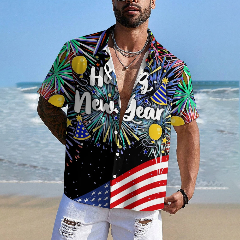 Men's Happy New Year Casual Short Sleeve Shirt 2311000650