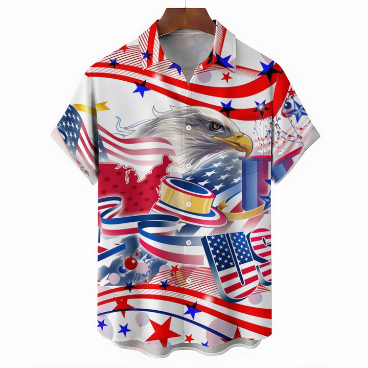 Independence Day Eagle American Flag Print Short Sleeve Shirt 2406000577