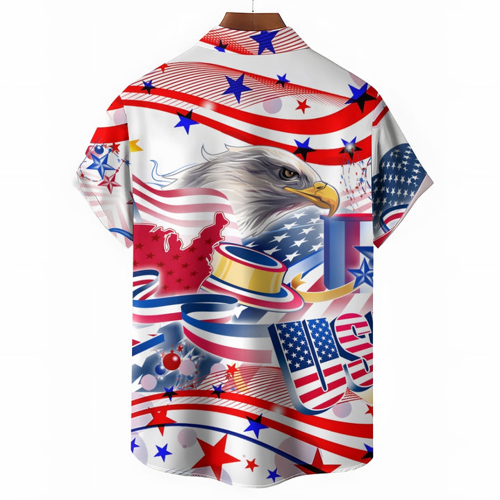 Independence Day Eagle American Flag Print Short Sleeve Shirt 2406000577