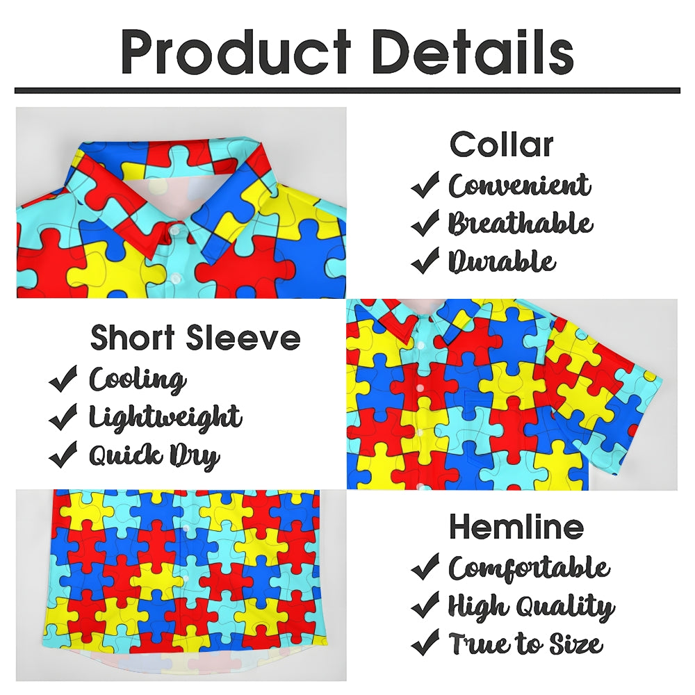 Puzzle Print Casual Short Sleeve Shirt 2402000163