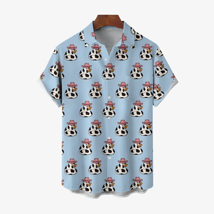 Cow Duck Cowboy Duck Loose Breast Pocket Short Sleeve Shirt 2308100320