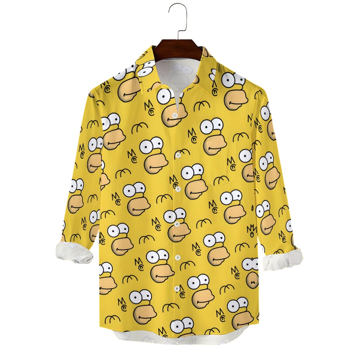 Men's Casual Cartoon Printed Long Sleeve Shirt 2402000220