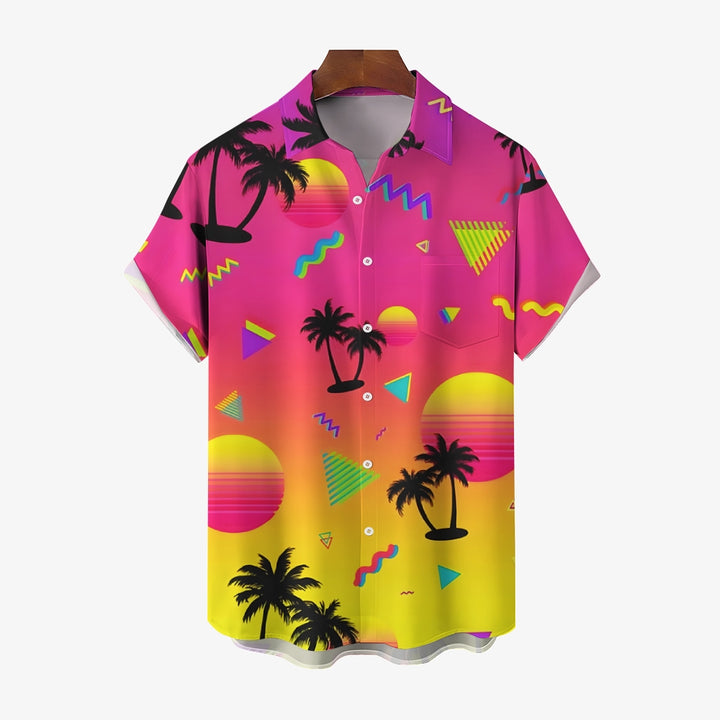 Men's Hawaiian Gradient TreeCasual Coconut Short Sleeve Shirt 2401000169