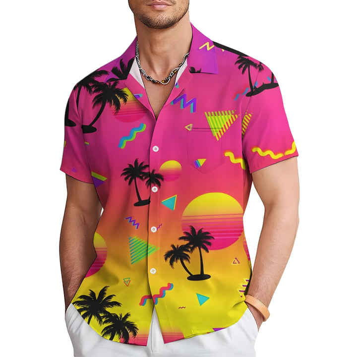 Men's Hawaiian Gradient TreeCasual Coconut Short Sleeve Shirt 2401000169