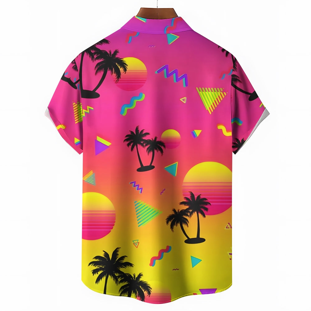 Men's Hawaiian Gradient TreeCasual Coconut Short Sleeve Shirt 2401000169