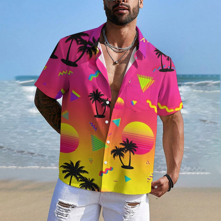 Men's Hawaiian Gradient TreeCasual Coconut Short Sleeve Shirt 2401000169