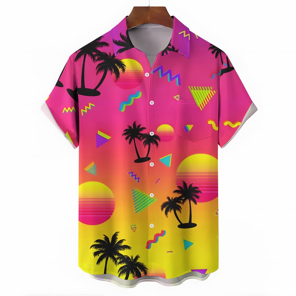 Men's Hawaiian Gradient TreeCasual Coconut Short Sleeve Shirt 2401000169