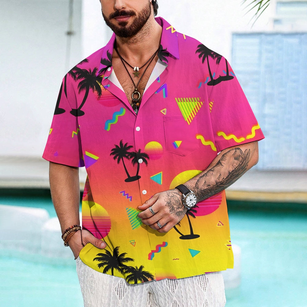 Men's Hawaiian Gradient TreeCasual Coconut Short Sleeve Shirt 2401000169