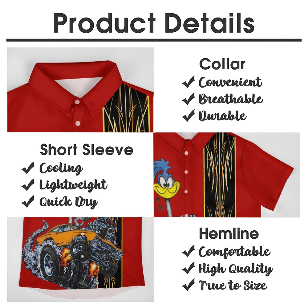 Classic Cartoon Modified Car Pinstripe Contrast Short Sleeve Shirt 2406000597