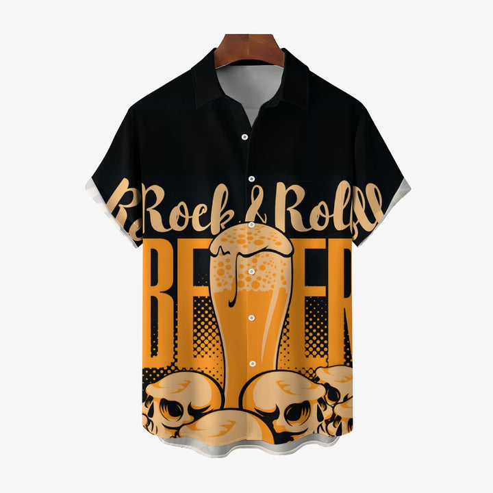 Men's Beer Skull Casual Short Sleeve Shirt 2401000003