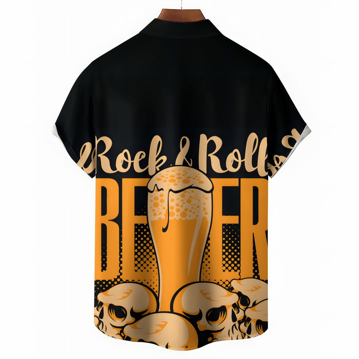 Men's Beer Skull Casual Short Sleeve Shirt 2401000003