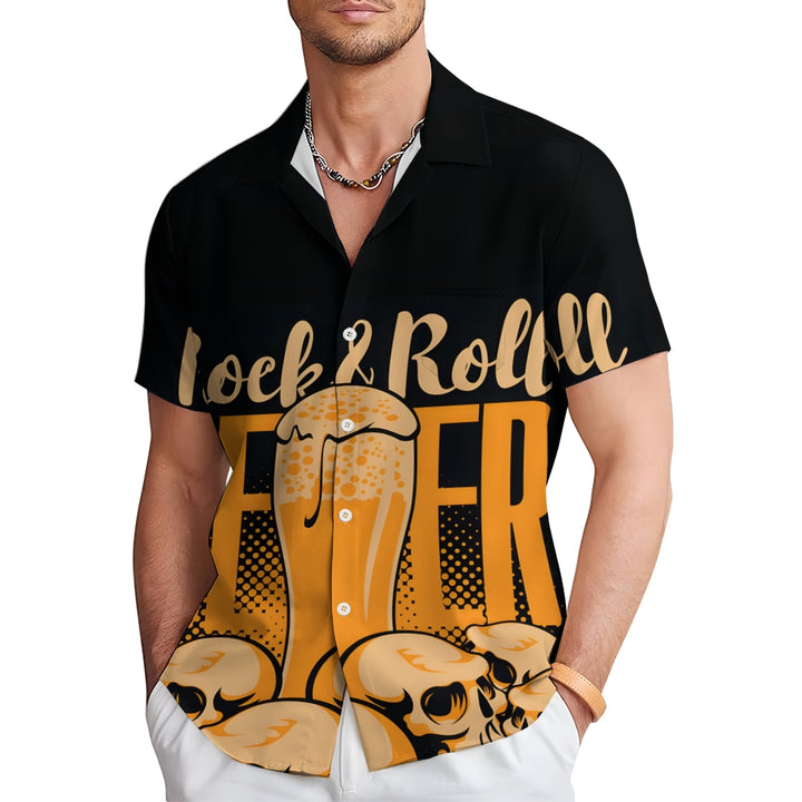 Men's Beer Skull Casual Short Sleeve Shirt 2401000003