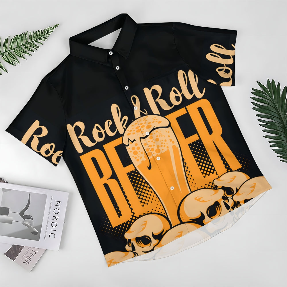 Men's Beer Skull Casual Short Sleeve Shirt 2401000003