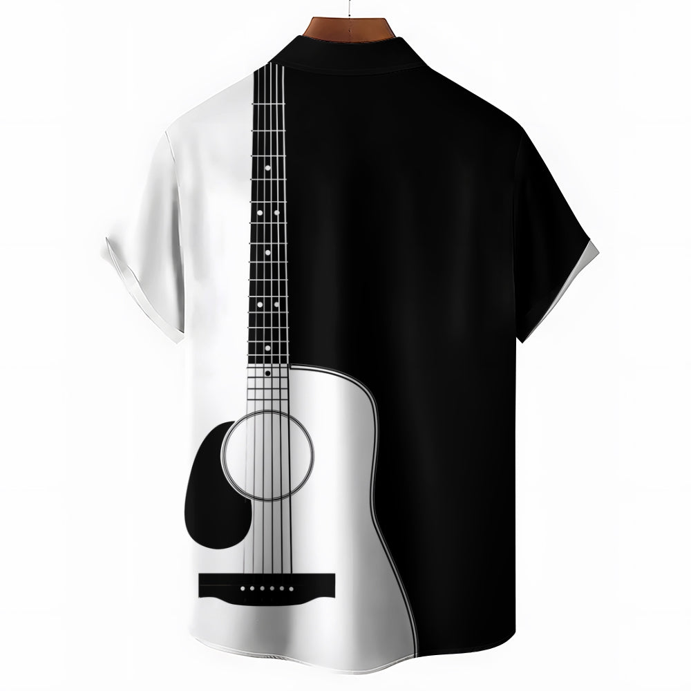 Music Guitar Print Large Bamboo Hemp Short Sleeve Shirt 2406000716