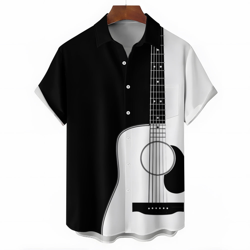 Music Guitar Print Large Bamboo Hemp Short Sleeve Shirt 2406000716