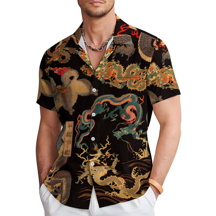 Men's Dragon Art Casual Short Sleeve Shirt 2312000507