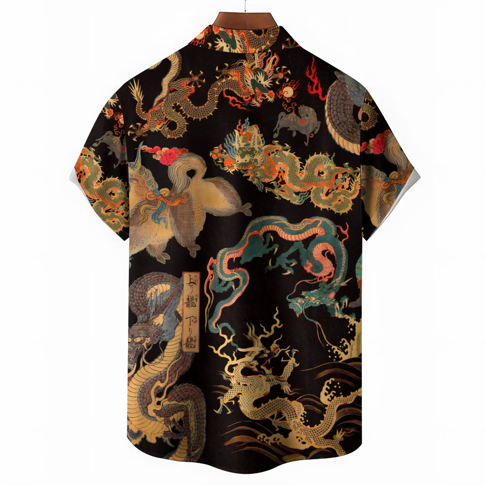 Men's Dragon Art Casual Short Sleeve Shirt 2312000507