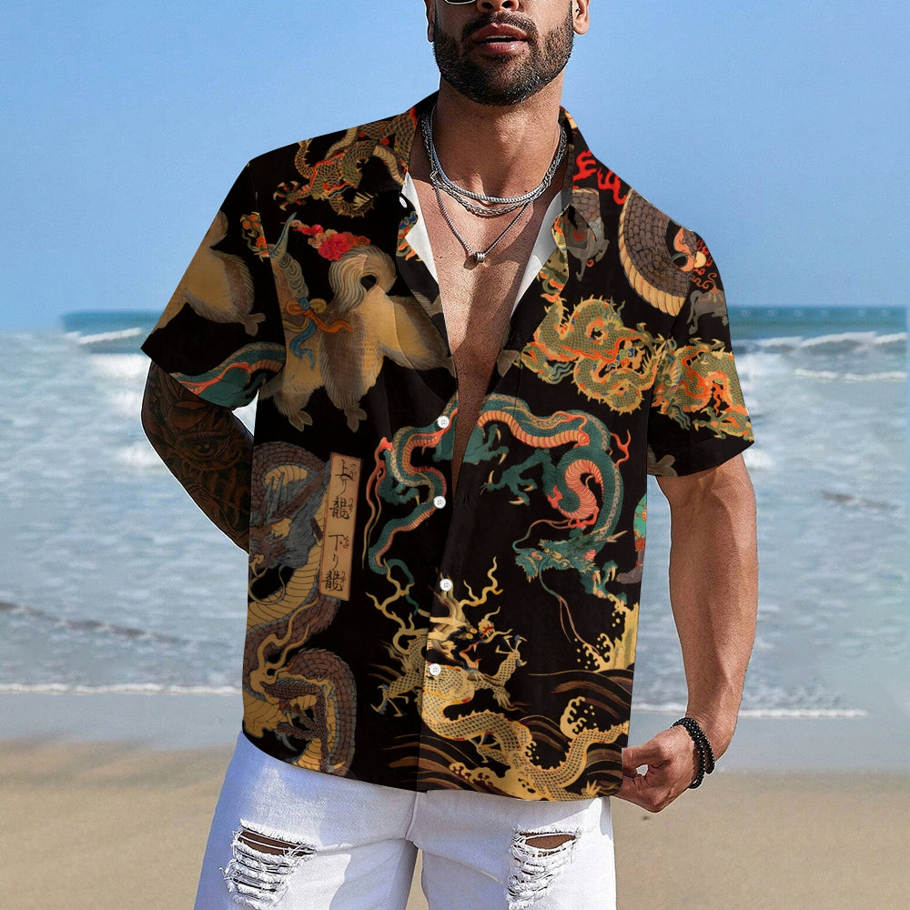 Men's Dragon Art Casual Short Sleeve Shirt 2312000507