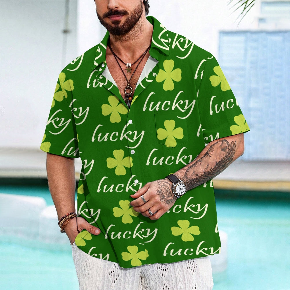 St. Patrick's Day Lucky Four Leaf Clover Casual Short Sleeve Shirt 2312000376