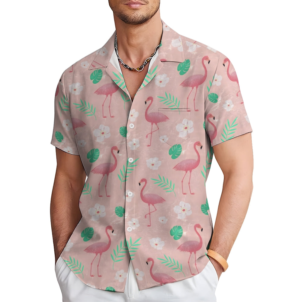 Men's Flamingo Casual Short Sleeve Shirt 2402000307