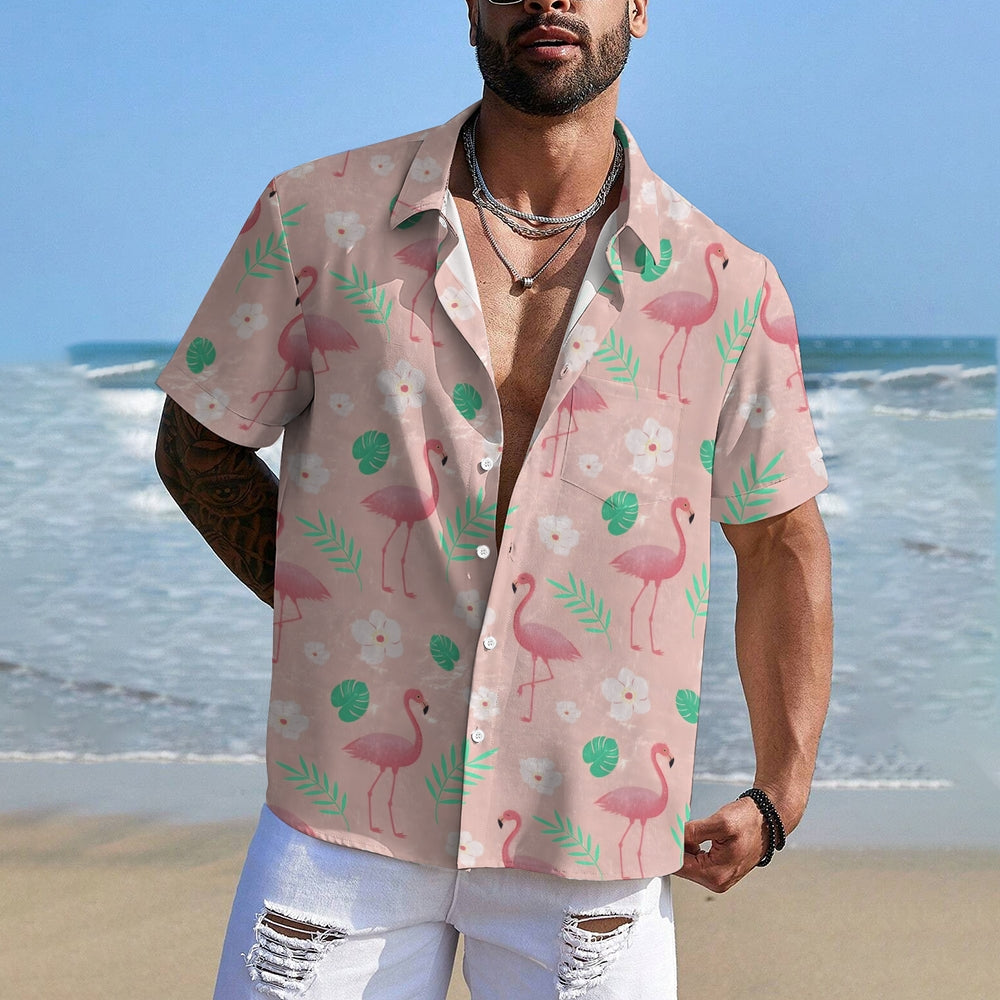 Men's Flamingo Casual Short Sleeve Shirt 2402000307