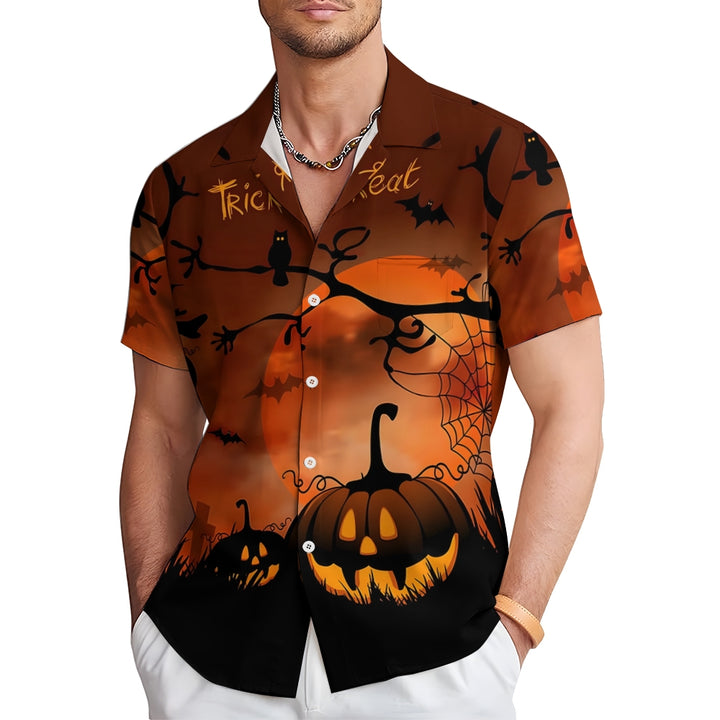 Mens Halloween Bats & Pumpkin Print Short Sleeve Shirt 2406000691