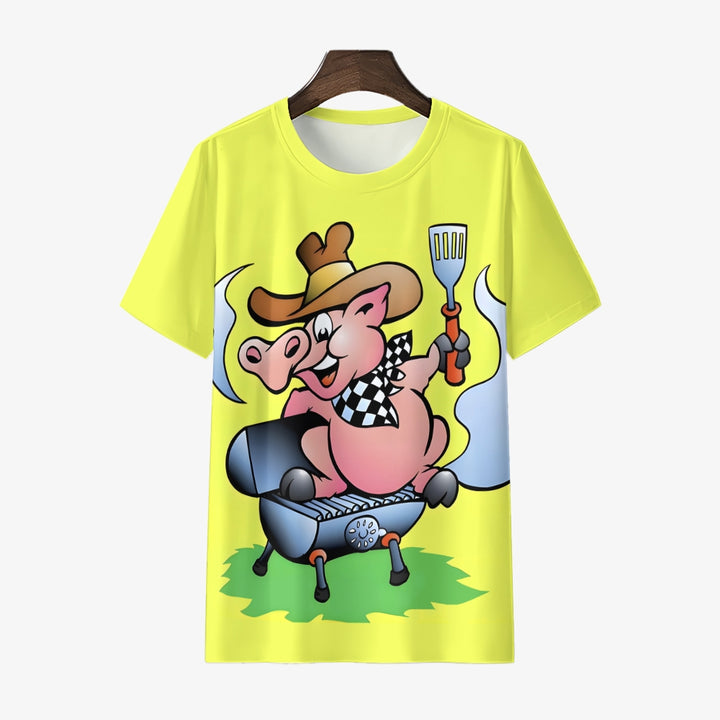 Men's Round Neck BBQ Pig Casual T-Shirt 2401000190