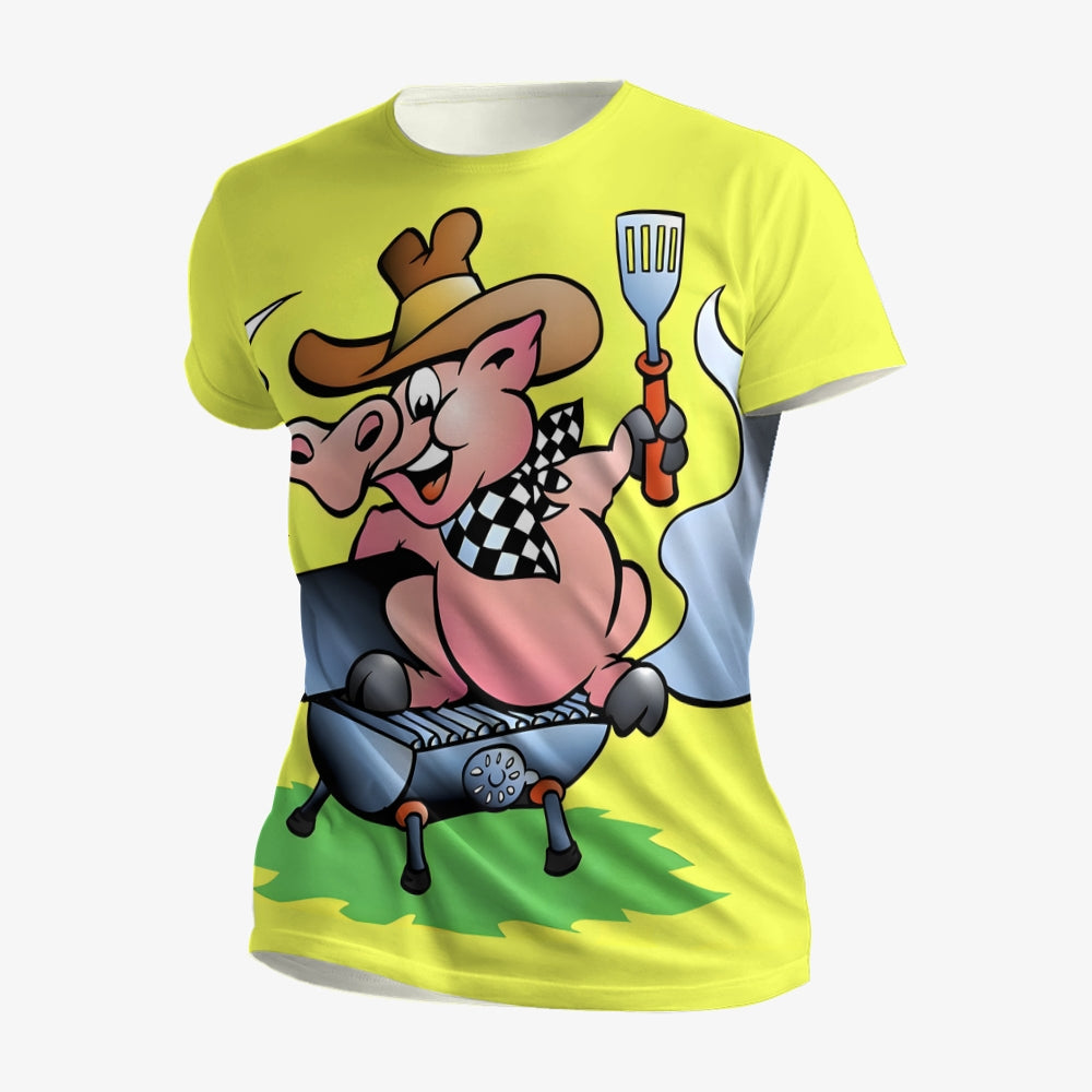 Men's Round Neck BBQ Pig Casual T-Shirt 2401000190