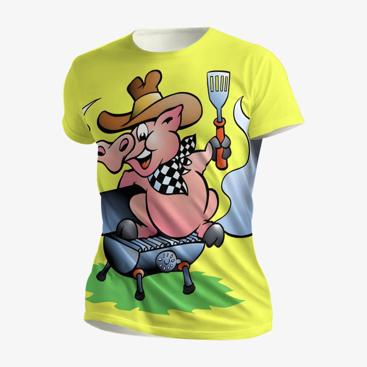 Men's Round Neck BBQ Pig Casual T-Shirt 2401000190