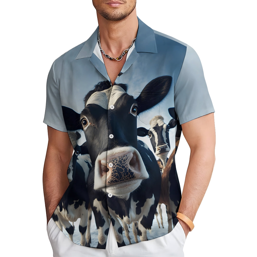 Funny Cow Large Size Bamboo Linen Short Sleeve Shirt 2406000694