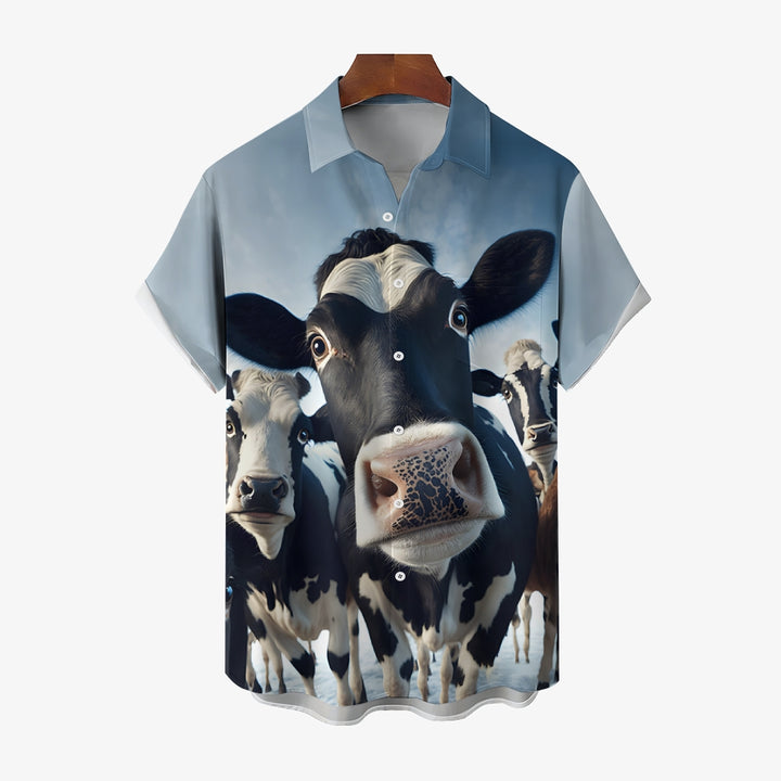 Funny Cow Large Size Bamboo Linen Short Sleeve Shirt 2406000694