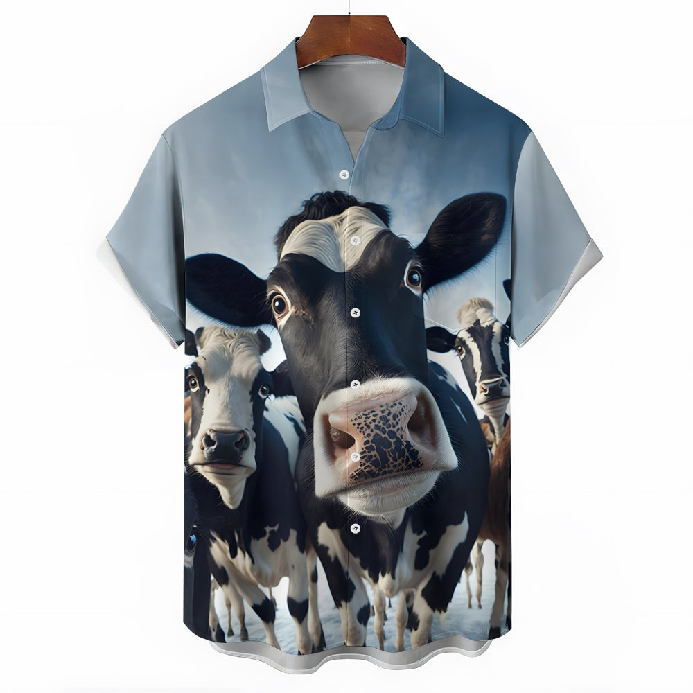 Funny Cow Large Size Bamboo Linen Short Sleeve Shirt 2406000694