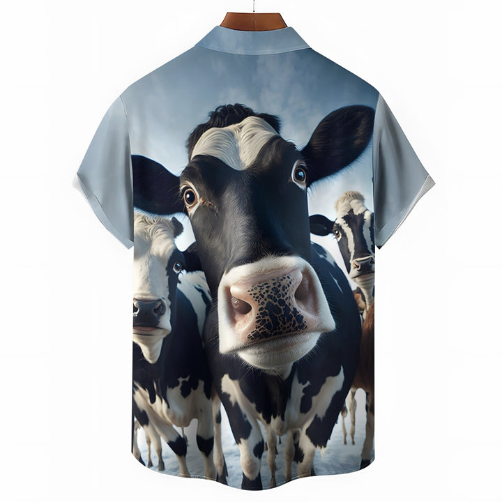 Funny Cow Large Size Bamboo Linen Short Sleeve Shirt 2406000694